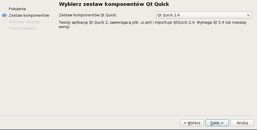 Wybieramy zestaw komponentów Qt Quick.