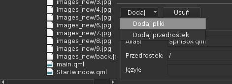 Pliki dodaje się poprzez przycisk Dodaj Pliki dodaje się w ten sam sposób jak w innych aplikacjach/do innych aplikacji. Po dodaniu plików najlepiej jest dodać alias (tzw.