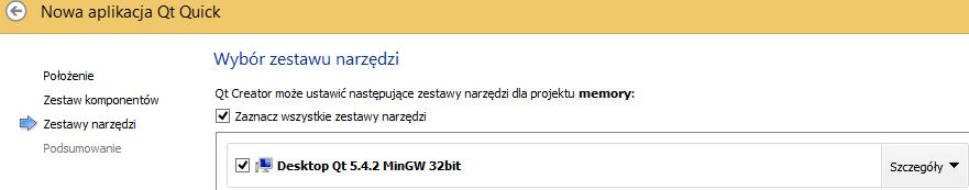 7. Wyświetli się nam podsumowanie tworzonego projektu. Po prostu je akceptujemy. Mamy już utworzony nowy, czysty projekt. Qt Creator tworzy nam przykładową, prostą aplikację.