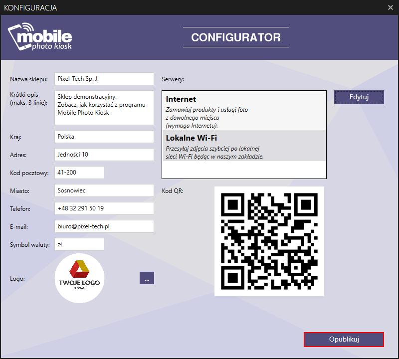 W kolejnym kroku wyświetlone zostanie okno Konfiguratora Twojego mobilnego sklepu. UWAGA!