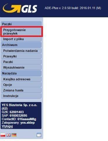 adresu: http://adeplus.gls-poland.com/. Dane do logowania: użytkownik: yes.