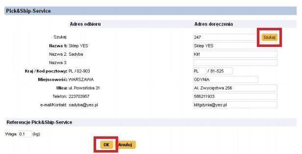 3. Uzupełniając adres odbioru przesyłki, rozpocznij od wpisania numeru Salonu w polu Szukaj. Pozostałe dane uzupełnią się automatycznie. 4.
