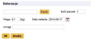 6. Następnie należy uzupełnić ilość paczek, wagę i referencje i