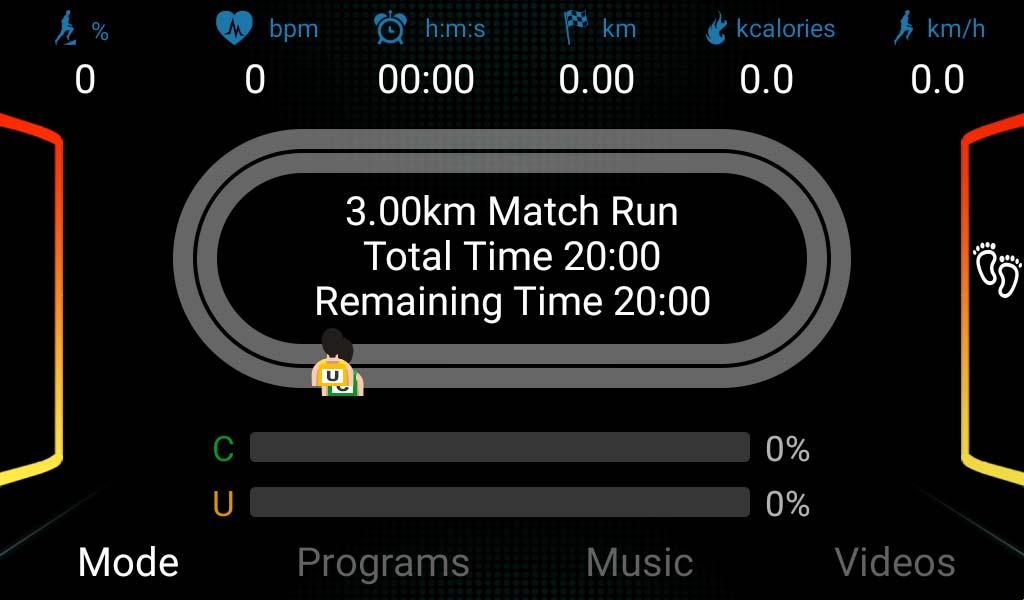 Tryb wyścigowy Naciśnij przycisk MODE i wybierz tryb wyścigowy. W tym trybie dostępnych jest 6 domyślnych odległości: 3,0 km, 5,0 km, 10,0 km, 15,0 km, 21,1 km i 42,19 km. Wybierz pożądaną odległość.