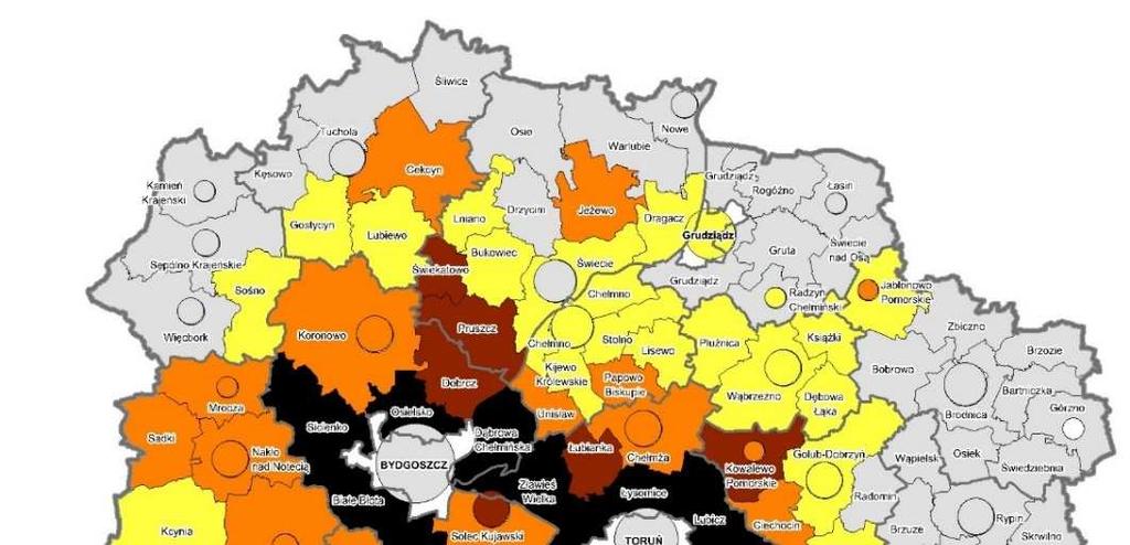 Źródło: opracowano w Kujawsko-Pomorskim Biurze Planowania Przestrzennego i Regionalnego we Włocławku na podstawie danych GUS Istotny wpływ na pracę przewozową mają koncentracje działalności