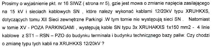 Odpowiedź nr 73: a. Specyfikacji technicznych wykonania robót branży drogowej, sanitarnej, elektroenergetycznej i teletechnicznej; b. Profili podłużnych branży sanitarnej. Ad.