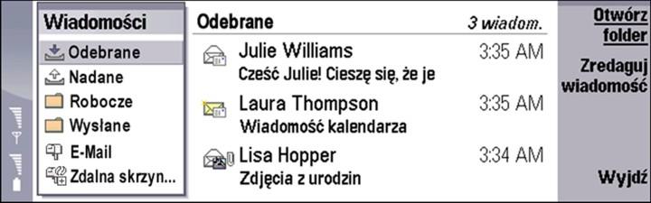 5. Wiadomości Aplikacja Wiadomości umożliwia tworzenie, wysyłanie, odbieranie, przeglądanie, edytowanie i porządkowanie wiadomości tekstowych, wiadomości multimedialnych, wiadomości e-mail,