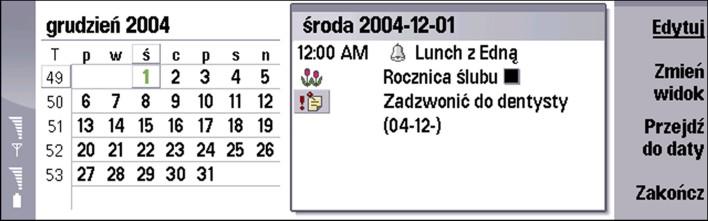 11. Kalendarz Kalendarz umożliwia tworzenie i wyświetlanie zaplanowanych wydarzeń i terminów. Pozwala także ustawiać alarmy dla pozycji kalendarza.