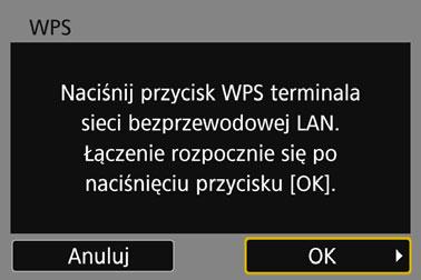 Wybierz opcję [OK] i naciśnij przycisk <0>, aby ustanowić połączenie z punktem dostępu. Po ustanowieniu połączenia z punktem dostępu zostanie wyświetlony następny ekran.