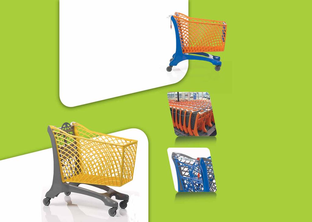 DUKA 210 l WÓZEK DO HIPERMARKETU SHOPPING TROLLEY FOR HYPERMARKETS Standardowy uchwyt z możliwością umieszczenia logo i zamka na monety Nie gromadzi ładunków elektrostatycznych Łatwy w prowadzeniu i