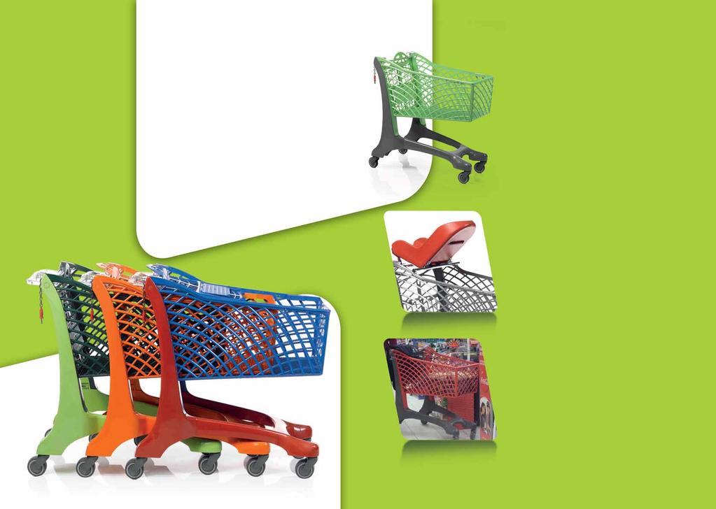 TWIGA 150 l WÓZEK DO SUPERMARKETU SHOPPING TROLLEY FOR HYPERMARKETS Standardowy uchwyt z możliwością umieszczenia logo i zamka na monety Nie gromadzi ładunków elektrostatycznych Łatwy w prowadzeniu i