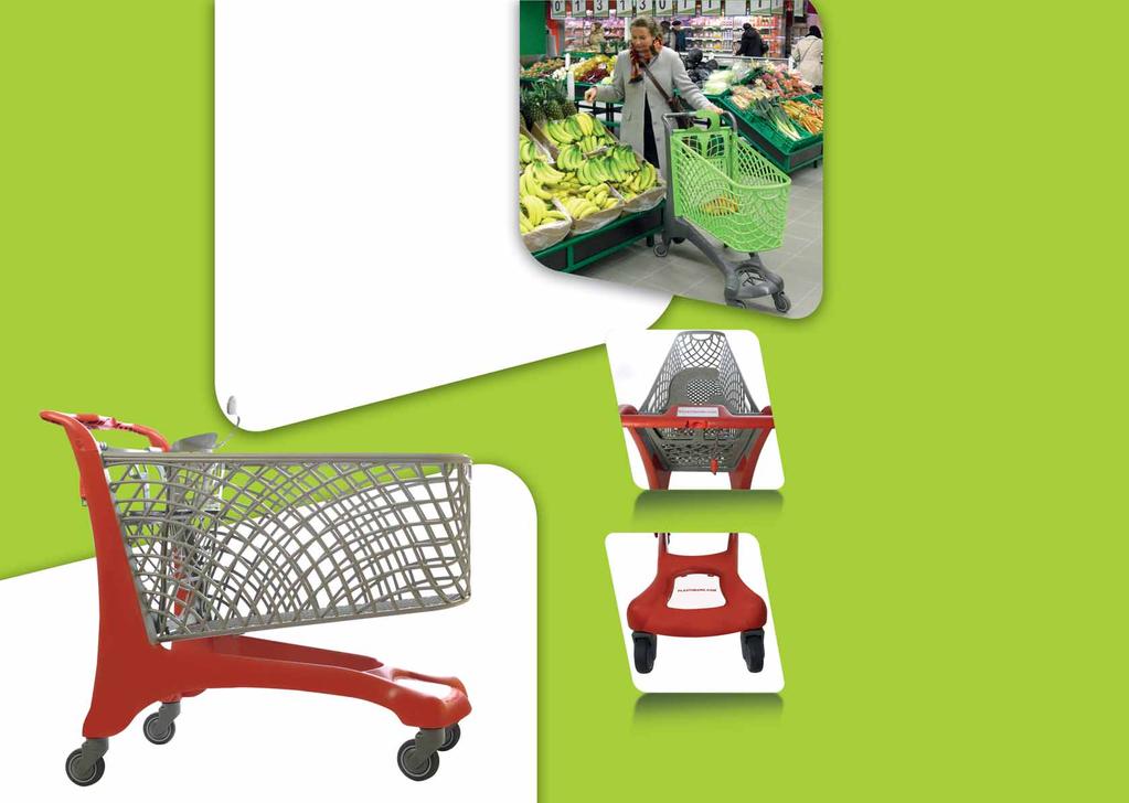CITY 110 l WÓZEK ZAKUPOWY SHOPPING TROLLEY Nie gromadzi ładunków elektrostatycznych Nowy kształt Nowy, ergonomiczny uchwyt z możliwością umieszczenia logo i zamka na monety Kółka o średnicy 100 i 125