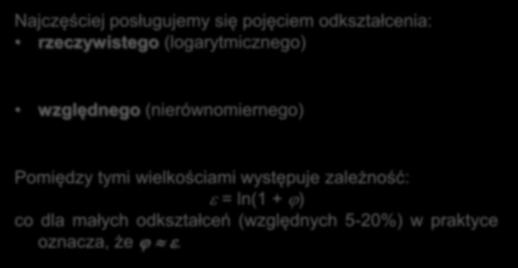 Najczęściej odkształcenia określa się na podstawie wymiarów materiału (przedmiotu) przed i po procesie kształtowania zakładając, że OP całego materiału jest jednorodna i zachodzi pod wpływem