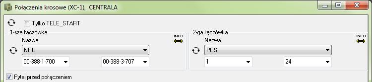 Tworzenie centrali telefonicznej i krosownic W oknie Połączenie krosowe wybierz łączówki, między którymi będziesz tworzył połączenia: jako 1-szą