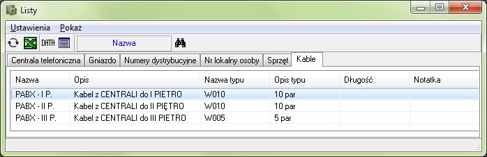 Zestawienia Gdy klikniesz na Pokaż widok patch-paneli, program wyświetli widok szafy (rack) z patch panelami. Opcja jest dostępna tylko dla patch paneli te elementy nie są opisane w tym podręczniku.