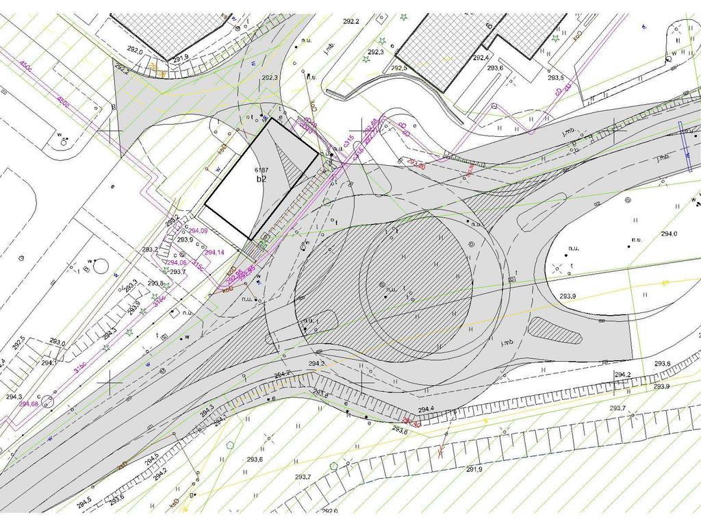 Dla obliczeń przepustowości przyjęto następującą koncepcję geometrii. Wartości natężeń prognozowane 2022. Wariant ronda turbinowego.