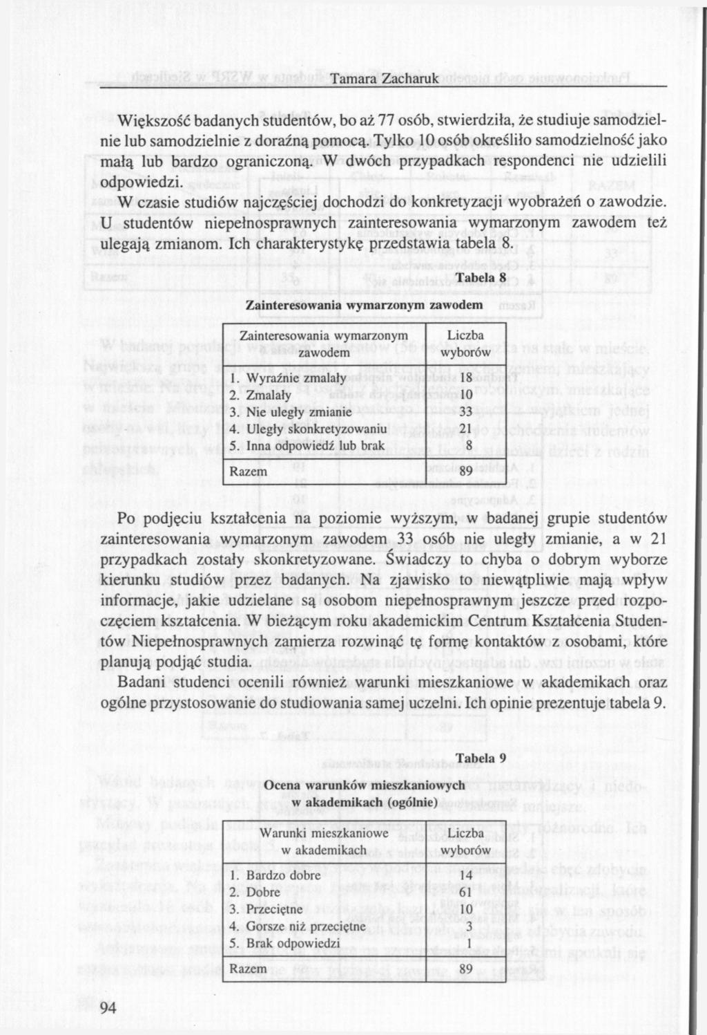 Tamara Zacharuk Większość badanych studentów, bo aż 77 osób, stwierdziła, że studiuje samodzielnie lub samodzielnie z doraźną pomocą.