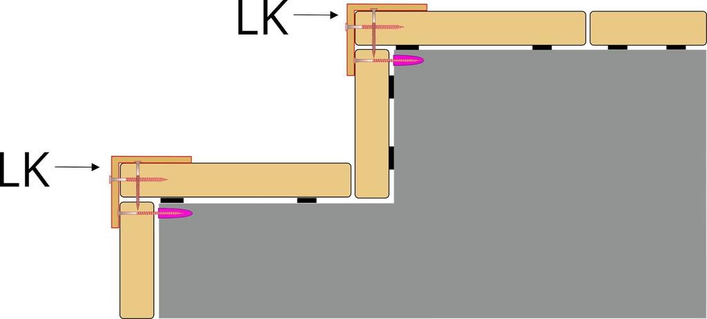KAFLE W przypadku układania paneli na kafelkach, konieczne jest użycie listwy: STOPIEŃ W przypadku układania paneli na stopniu: a) W miejscach oznaczonych różowym kolorem użyj kołka