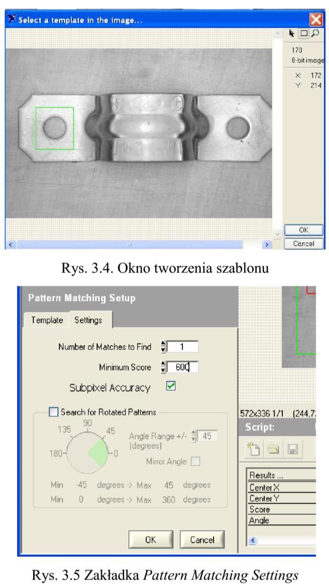 W kolejnym etapie przechodzimy do procedury odnalezienia pierwszego otworu na bazie zdefiniowanego szablonu.