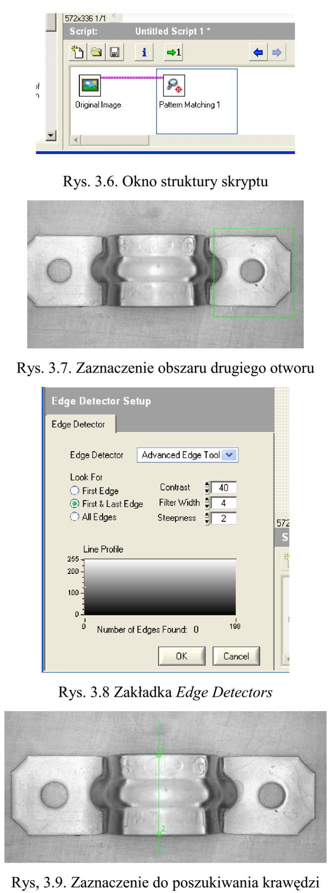Przy pomocy Rectangle Tool wskazujemy obszar w którym ma znajdować się drugi otwór (rys. 3.7), robimy to z dużym zapasem, tak aby zaznaczony obszar na pewno zawierał poszukiwany szablon.