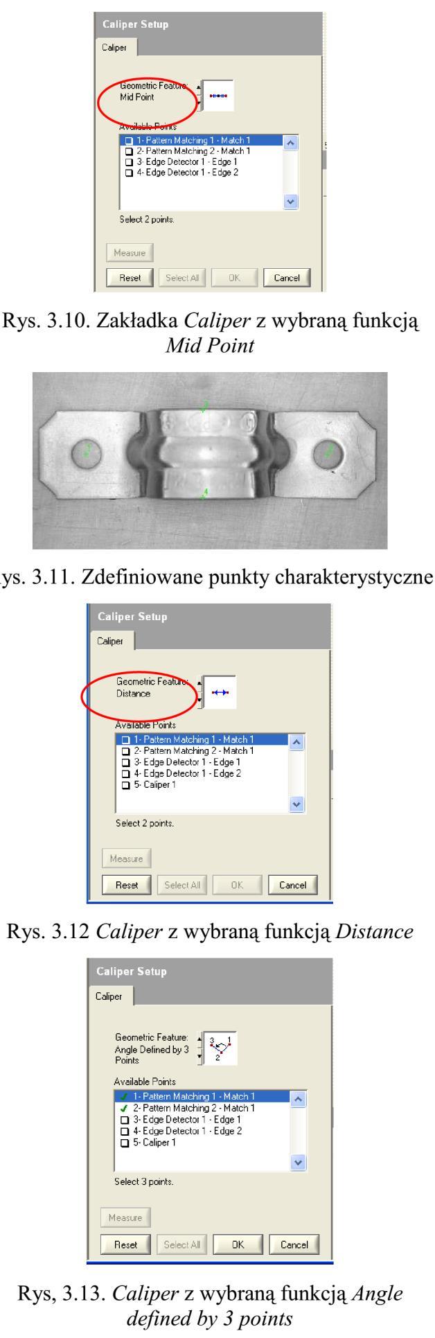 Następnie klikamy polecenie Measure (Mierz) do wyliczenia położenia punktu środkowego 5. Wyniki zostaną umieszczone w tabeli i na rysunku. Klikamy OK zamykając ten etap skryptu. 7).