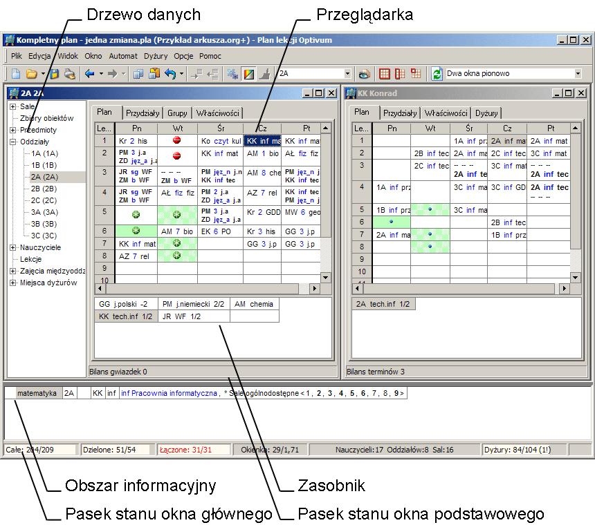 Okno podstawowe Rysunek 1. Okna Planu lekcji Optivum.
