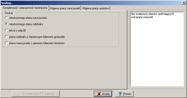 Wyszukiwanie planów spełniających określone warunki Wyszukiwanie planów spełniających określone warunki Wywołanie funkcji Edycja/ Znajdź.