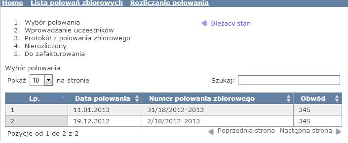 Rys. 40. Rozliczanie polowania zbiorowego Następnie należy wprowadzić uczestników polowania. Można dodać ich wybierając z listy lub wpisując ich dane ręcznie, a następnie przyciskając Zapisz.