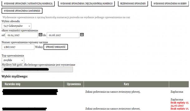 2. Aby stworzyć bilans otwarcia należy Każdemu myśliwemu który pozyskał zwierzynę wydać upoważnienie z ręczną kontrolą numeracji.