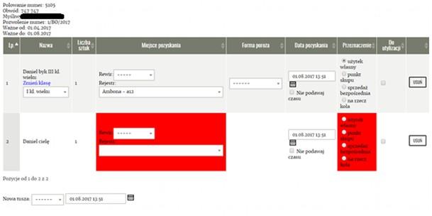 odstrzału. Po dodaniu zwierzyny jest ona automatycznie ściągnięta z polanu rocznego.