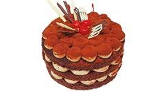 TORT TIRAMISU Puszyste ciasto biszkoptowe nasączone kawą i przełożone masą na bazie serka mascarpone z nutką kakaowej słodyczy. 137.