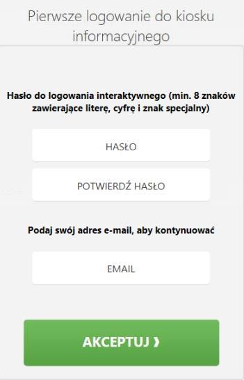 2. Jeśli procedura aktywacji karty i nadania nowego kodu PIN zakończy się sukcesem, użytkownik zostanie poproszony o nadanie hasła do swojego konta. Hasło musi składać się z co najmniej 7 znaków!