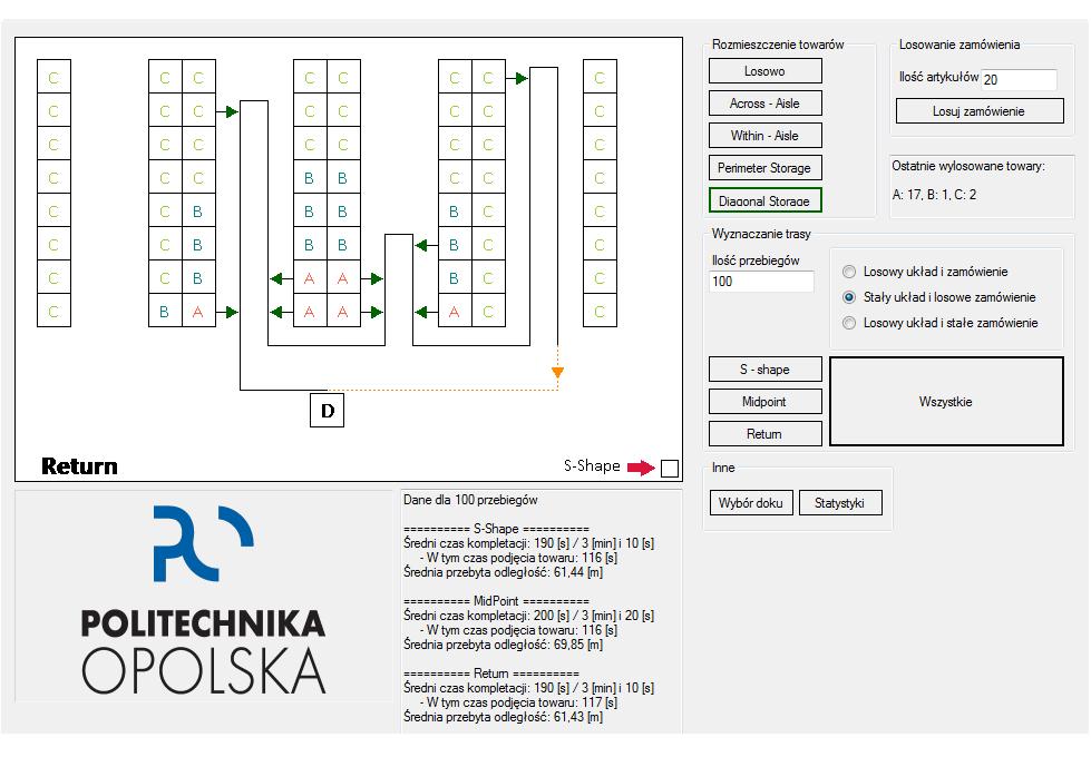 Rys. 6. Okno główne omawianej aplikacji. Na podstawie tak otrzymanych wyników aplikacja potrafi wygenerować statystyki czasu trwanai oraz drogi kompletacji.