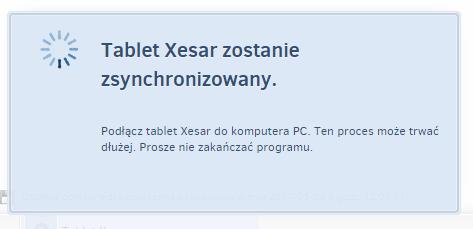 Podłączyć tablet Xesar do komputera PC i rozpocząć synchronizację, klikając opcję Zsynchronizuj tablet Xesar (Rys. 90: Synchronizacja danych z tabletem Xesar). Rys.