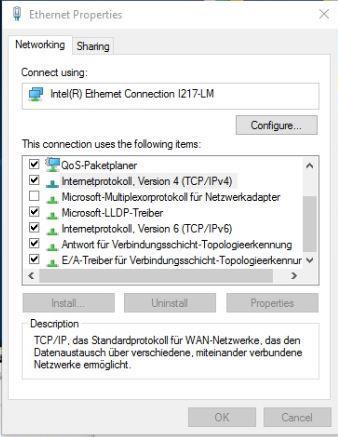 Rys. 165: Windows połączenie LAN W oknie