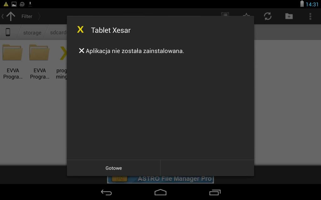 Należy rę cznie odinstalować starą zainstalowaną aplikację Xesar i zainstalować aktualną aplikację. Uruchomić tablet i wykonać nastę pujące czynności: 1. W menu głównym wybrać opcję Ustawienia. 2.