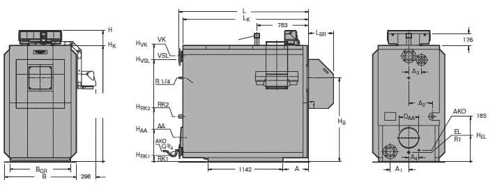 Stojące kotły kondensacyjne Logano plus SB625 Logano plus SB625 (z palnikiem) dane techniczne Króćce zabezpieczające przed brakiem wody w kotle (od 400 kw) Uchwyt boczny regulatora (lewy/prawy) 5