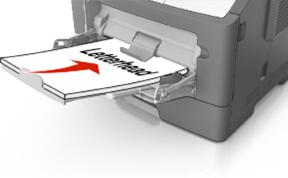 - Papier firmowy należy ładować stroną do druku skierowaną w górę, najpierw wkładając do drukarki górną krawędź.