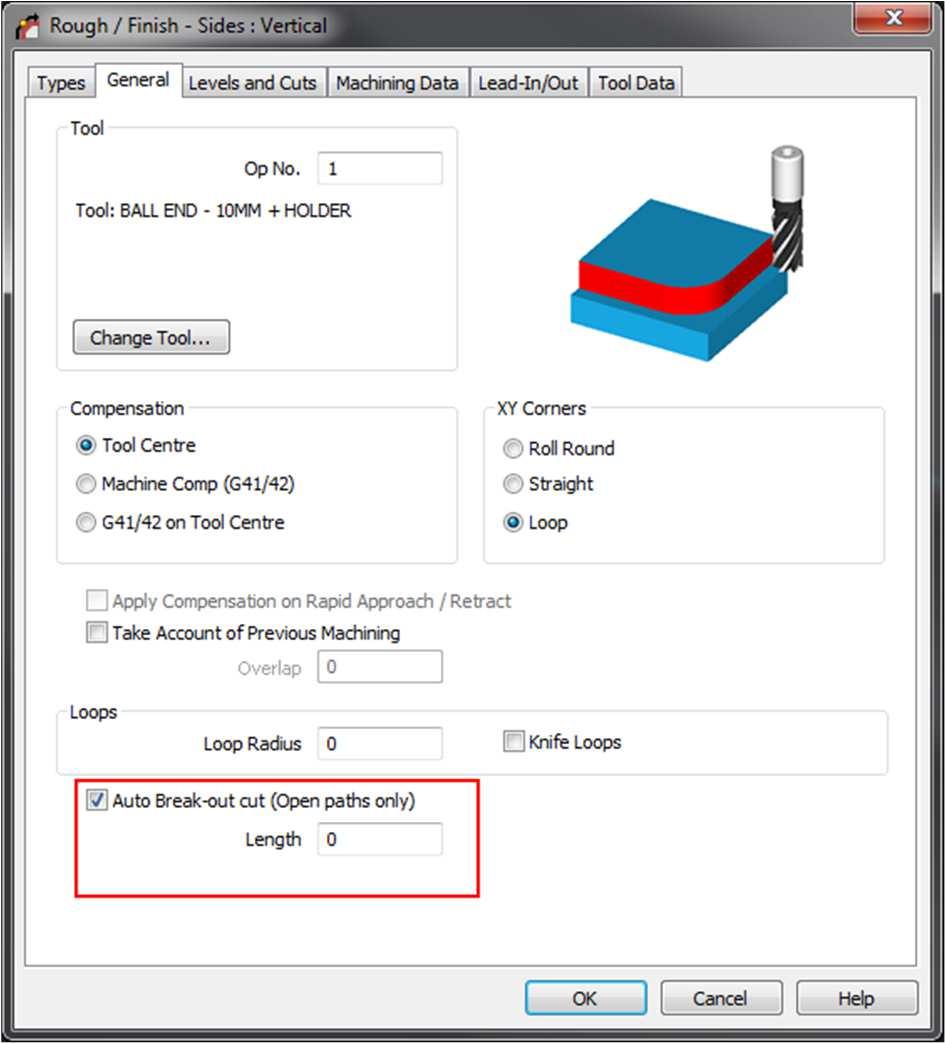 Router Obróbka konturów - Rough or Finish - Break-out Cut Support W zakładce Ogólne pojawiła się nowa opcja nazwana Dodatkowe przejście wsteczne (Tylko otwarte ścieżki).