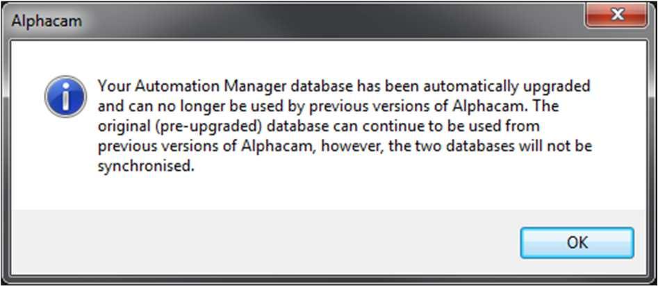 Baza Danych Arkuszy I Menadżer Automatyzacji Wsteczna kompatybilność bazy Alphacam includes an internal update to the database engine, meaning that the Sheet Database and Automation Manager databases