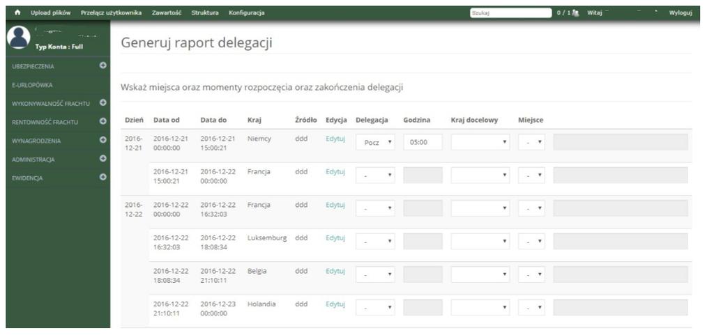 Następnie Aplikacja w przejrzysty sposób podsumowuje wszystkie delegacje oraz automatycznie wylicza należne ryczałty.