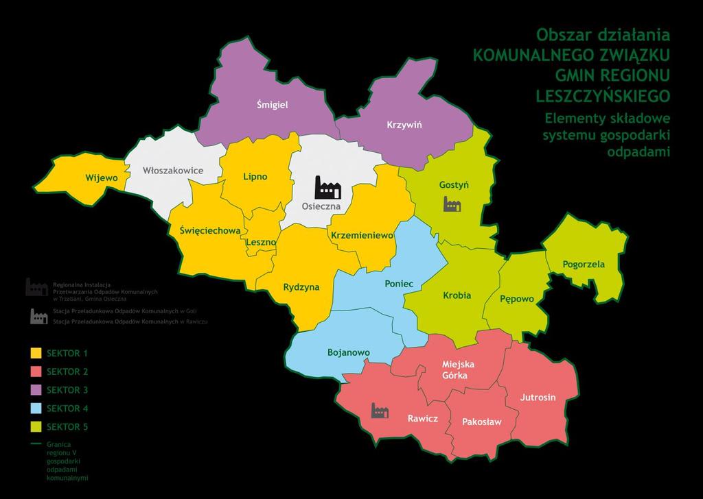 Rysunek 2 Podział Komunalnego Związku Gmin Regionu Leszczyńskiego na sektory III. Opis funkcjonowania systemu 1.