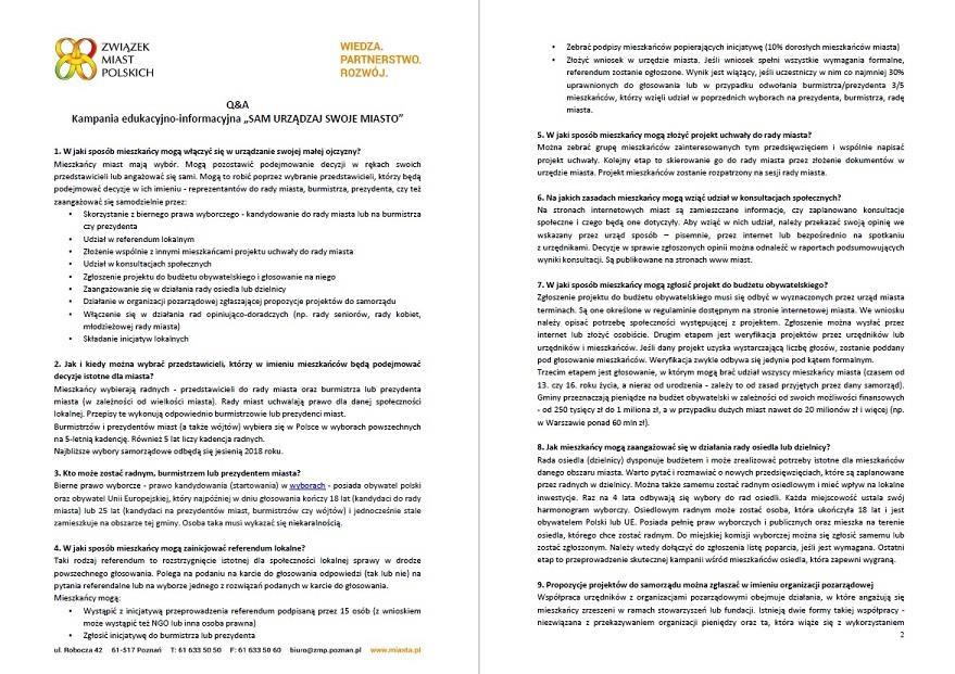 informacyjny dla miast, Q&A dla