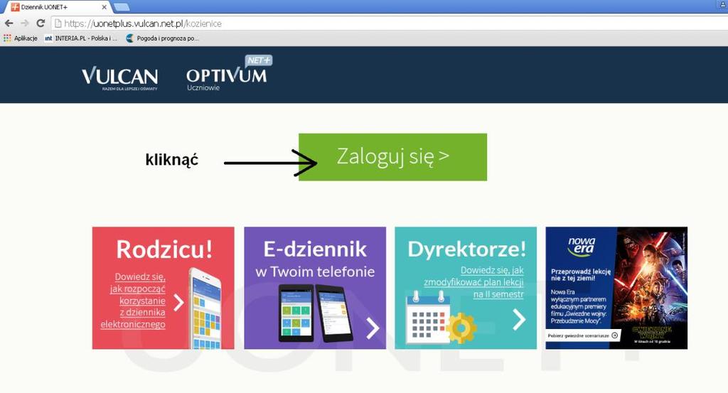 kliknąć przycisk e-dziennik kliknąć