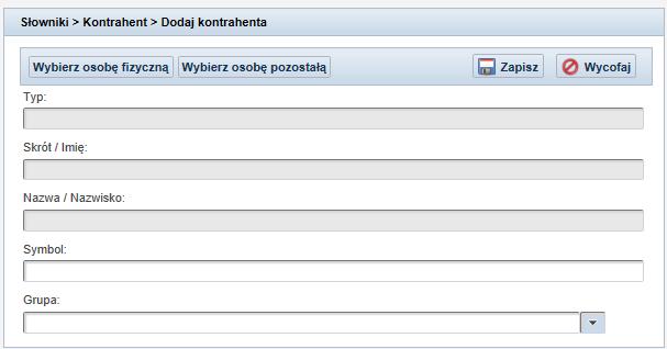 Przykład 4.9 Klikając Wybierz osobę fizyczną/ Wybierz osobę pozostałą znajdziemy się w opcji wyszukania w Kartotece Osób Fizycznych/ Kartotece osób pozostałych.