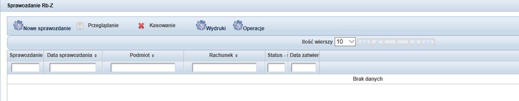 Za pomocą przycisku Nowe sprawozdanie -> Pierwsze sprawozdanie należy przejść do okna, w którym naliczone zostanie sprawozdanie.