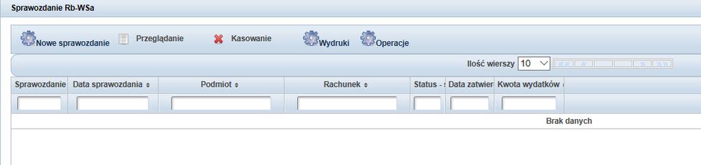 Sprawozdawczość OTAGO Rb-WSa W celu naliczenia sprawozdania należy przejść do kartoteki Sprawozdawczość -> Sprawozdania jednostkowe -> Rb-WSa.