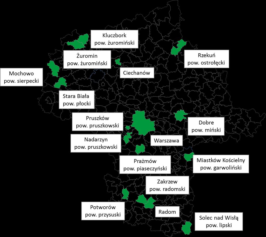 Mapa nr 6 Samorządy woj. mazowieckiego, które zastosowały klauzule społeczne w 2015 r. Mapa nr 7 Samorządy woj.