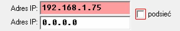 Jeżeli opcja PODSIEĆ jest włączona: adres IP służący do określenia podsieci, z której można nawiązać  podsieć
