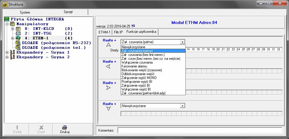 programu DLOADX: okno Struktura zakładka Sprzęt gałąź Manipulatory [nazwa modułu] zakładka Funkcje użytkownika (rys. 7). Rys. 7. Program DLOADX: zakładka Funkcje użytkownika. 6.1.